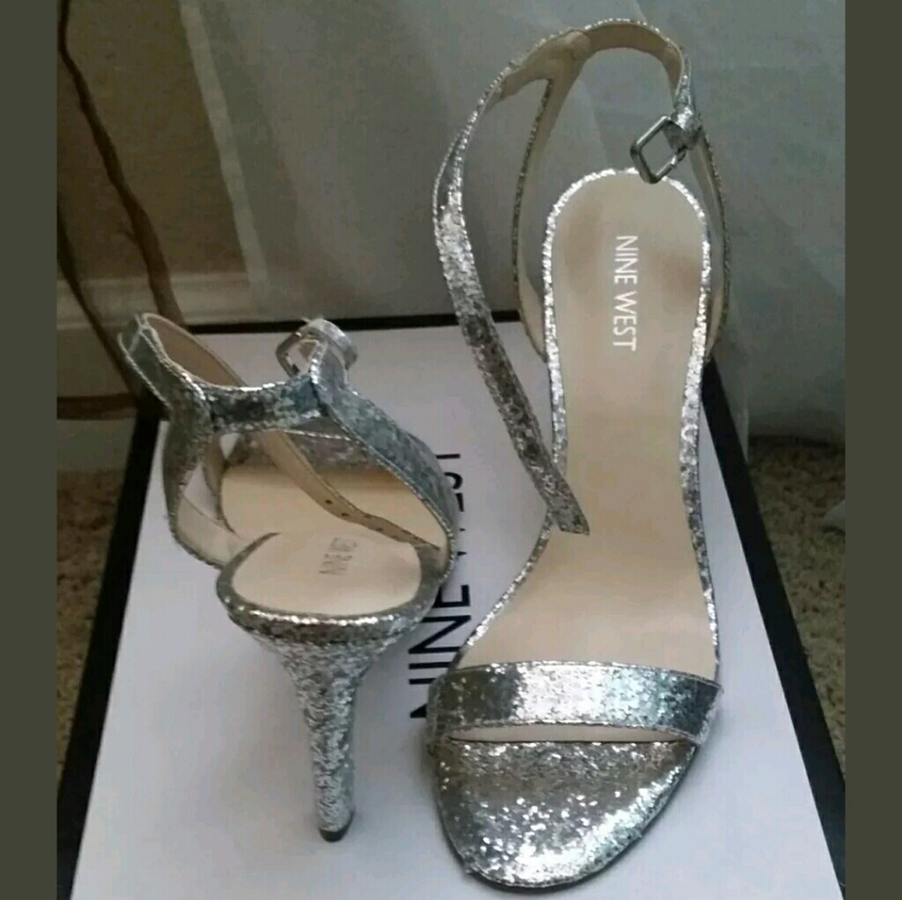 Nine West open toe silver radiant heels